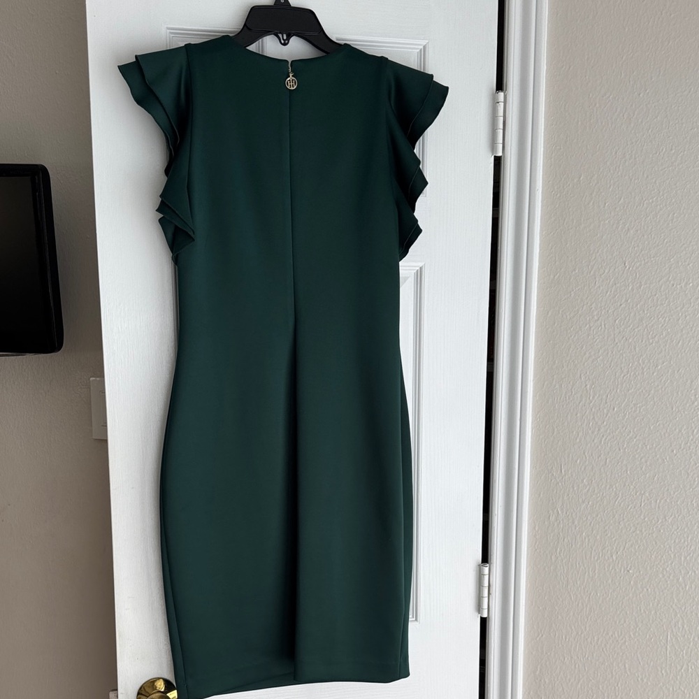 Tommy Hilfiger Emerald Green Ruffle Sleeve Midi Dress - Picture 3 of 5
